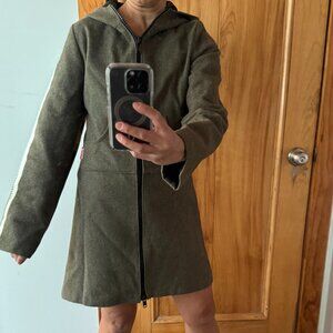 Vintage Hooded Knee-Length Wool Coat